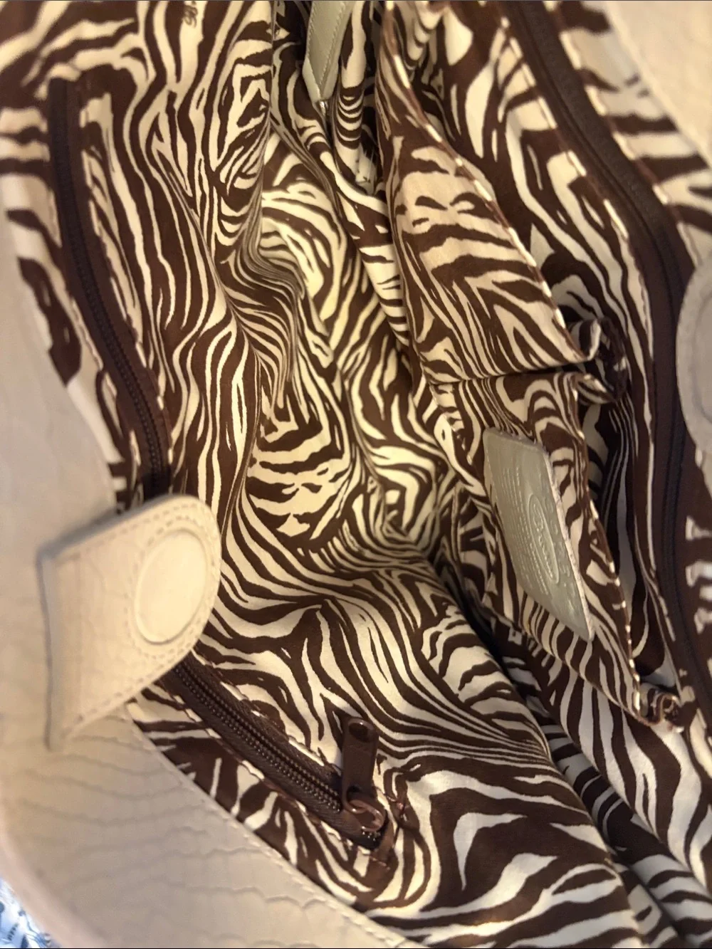 Cream Textured Hobo Bag with Zip Pocket